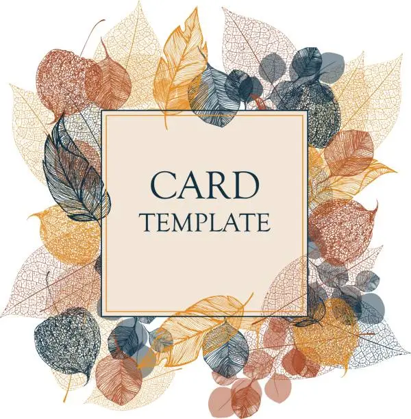 Vector illustration of Card template with physalis and leaves in autumn colors