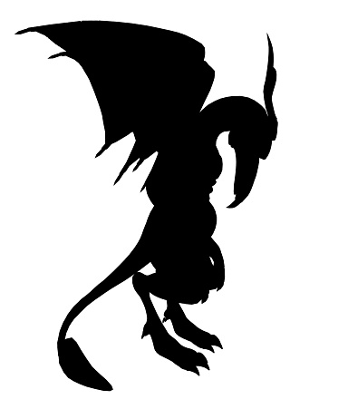 Computer generated 2D illustration with the silhouette of a gargoyle figure