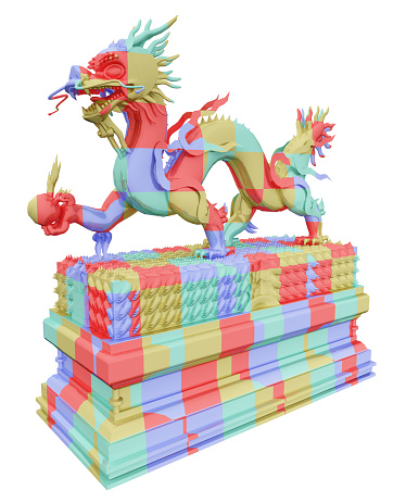 Computer generated 3D illustration with a colorful Chinese dragon statue isolated on white background