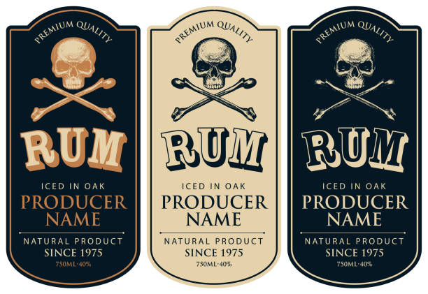 labels for rum with human skull and crossbones vector art illustration