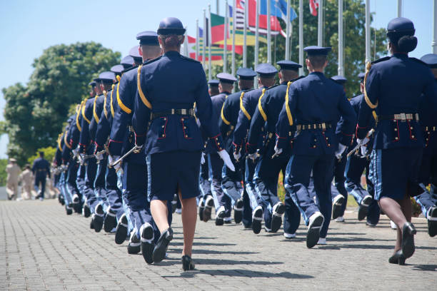 salvador, bahia, brazil - february 1, 2022: Soldiers of the Bahia Military Police during a civic parade in the city of Salvador.