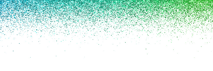 Wide blue green falling particles on white background. Vector illustration