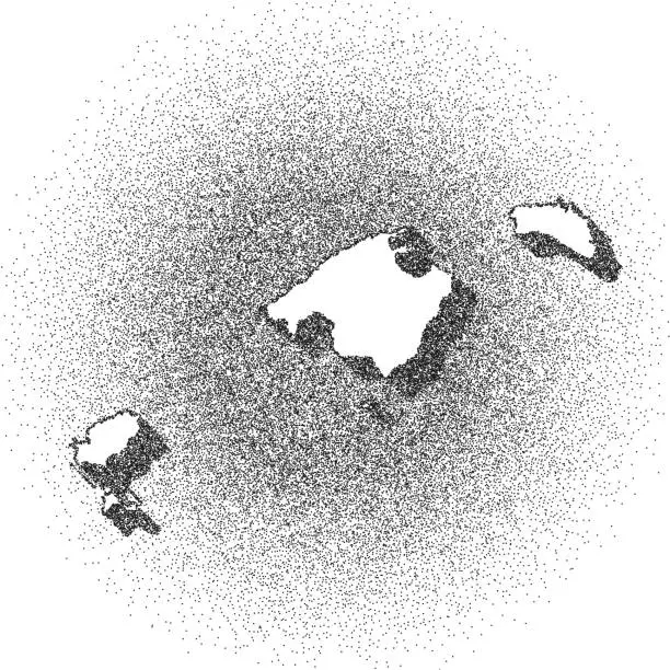 Vector illustration of Stippled Balearic Islands map - Stippling Art - Dotwork - Dotted style