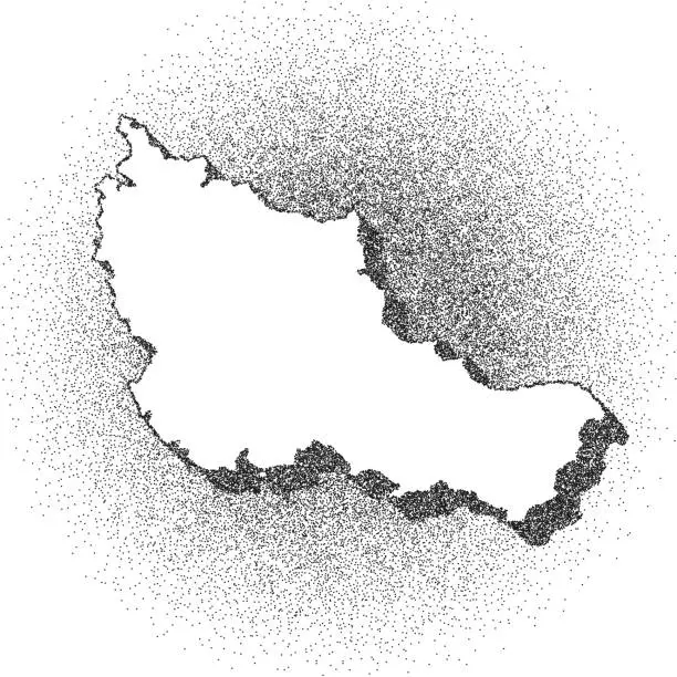 Vector illustration of Stippled Belle-Ile-en-Mer map - Stippling Art - Dotwork - Dotted style