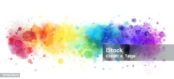 Happy Rainbow Watercolor Banner Background On White Pure Vibrant Watercolor Colors Creative Paint Gradients Splashes And Stains Abstract Creative Design Background Stock Photo - Download Image Now