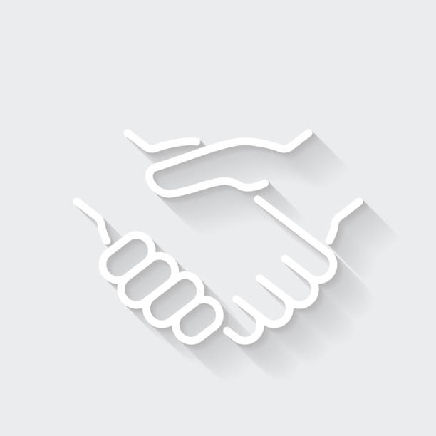 Handshake. Icon with long shadow on blank background - Flat Design White icon of "Handshake" in a flat design style isolated on a gray background and with a long shadow effect. Vector Illustration (EPS10, well layered and grouped). Easy to edit, manipulate, resize or colorize. Vector and Jpeg file of different sizes. shadow team business business person stock illustrations