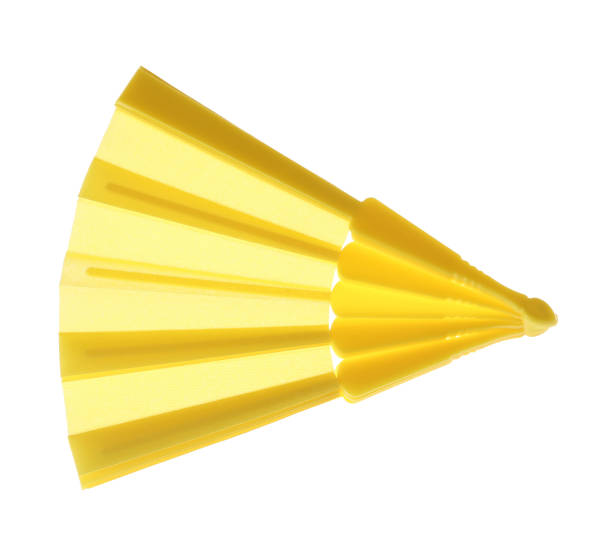 istock Yellow hand fan isolated on white, top view 1370678982
