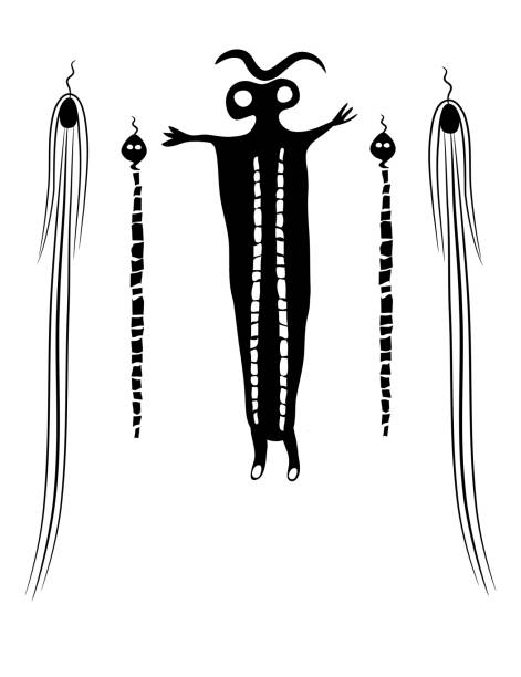 istock Snake charmer - drawing in the style of cave paintings 1370680103