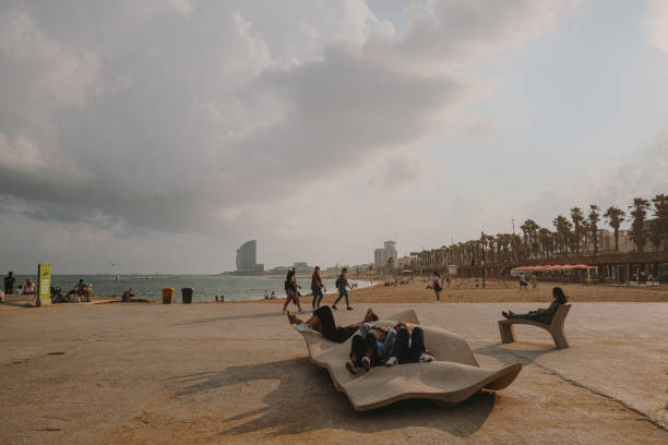 Barcelona, Spain- October 3, 2021: View at W Barcelona hotel from Barceloneta beach