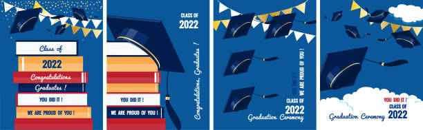 ilustraciones, imágenes clip art, dibujos animados e iconos de stock de conjunto de banners de graduación - graduation