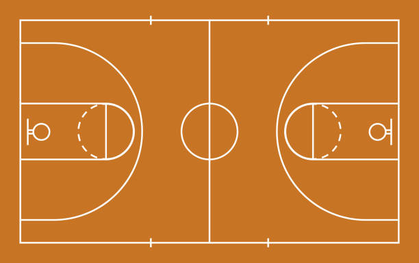 lapangan basket. lantai lapangan basket dengan garis putih. mockup dari lapangan bola basket. tekstur untuk olahraga gym. tampilan atas parket untuk permainan. vektor - court line ilustrasi stok