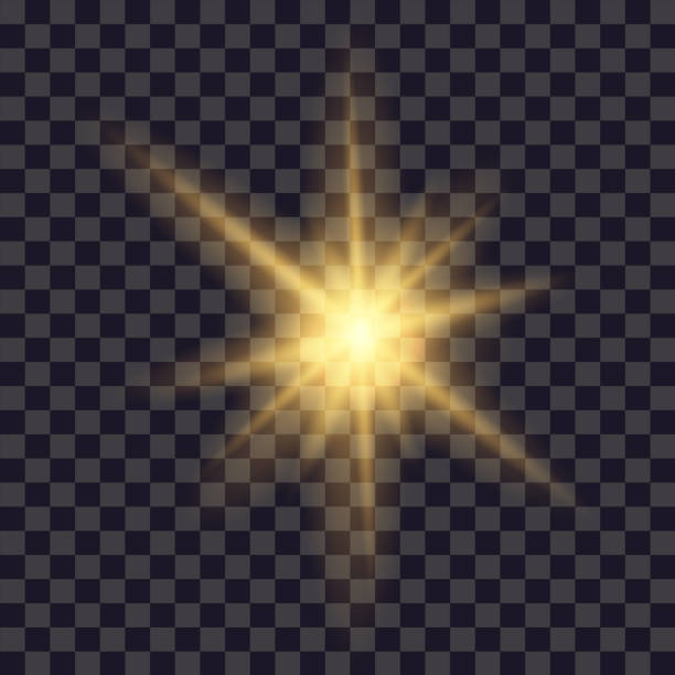 fackellicht. blendender goldener linseneffekt isoliert auf transparentem hintergrund. heller funkenstern, glitzerfunke der sonne oder kamera. strahlender sonnenstrahl. magischer burst-strahl. vektor - star burst stock-grafiken, -clipart, -cartoons und -symbole