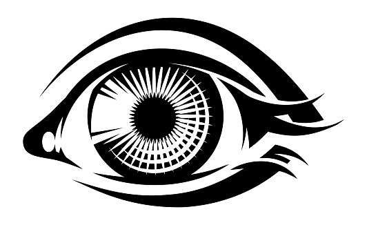 Eye. Women s style. Vector monochrome illustration. Template, element for design.