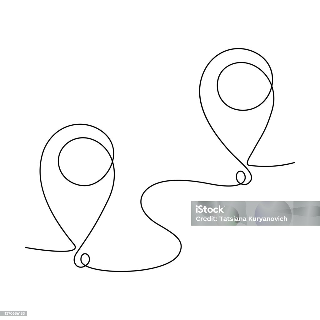 Continuous One Line Drawing Of Route Location Pointers Travel Concept ...