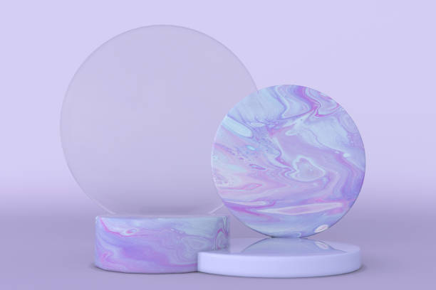 istock 3D geometric minimal shapes on pastel violet background. Empty marble purple podium. 1370687538