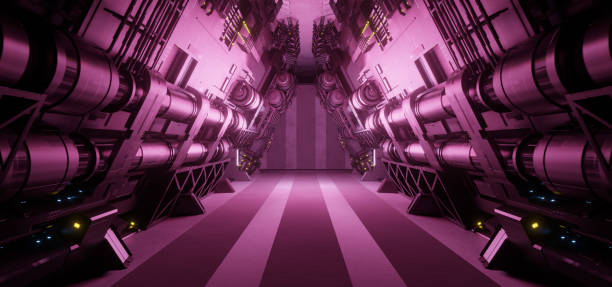 istock Neon Glow Futuristic Cyberspace Background Interior Metal Mesh Corridor Avant Garde Pink Colors Abstract Background Wallpaper Surreal Future 1370687718