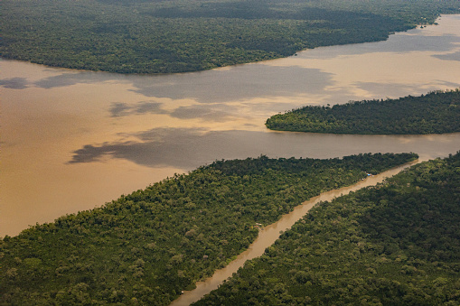 Aerial view of the Acará River, near Marajó Bay, in the Brazilian state of Pará.