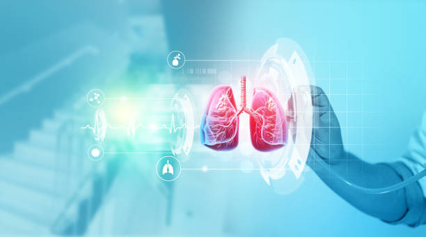 istock Doctor's hand listens to the lung system on digital technology background 1370691415