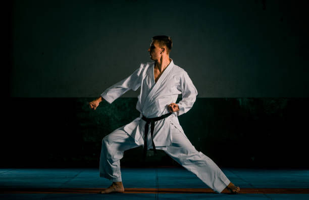 istock Martial arts master on fight training in gym 1370691904