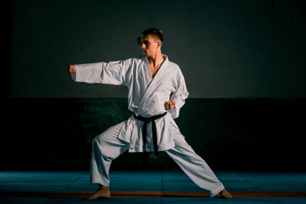 istock The man in a kimono practicing karate moves 1370691906
