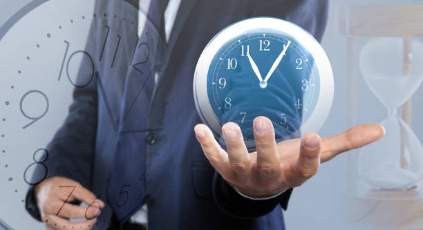istock Time management concept. Multiple exposure with man and clocks, closeup 1370692671