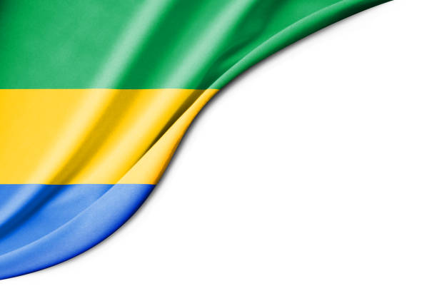 Gabon flag. 3d illustration. with white background space for text. Close-up view.
