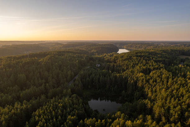 istock Aerial summer day view in sunny Green lakes forest 1370695111