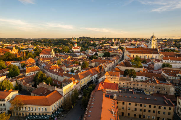 istock Panorama view in sunny Vilnius old town 1370695706