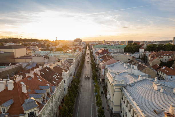 istock Panorama view in sunny Vilnius old town 1370695719