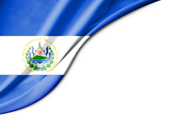El Salvador flag. 3d illustration. with white background space for text. Close-up view.