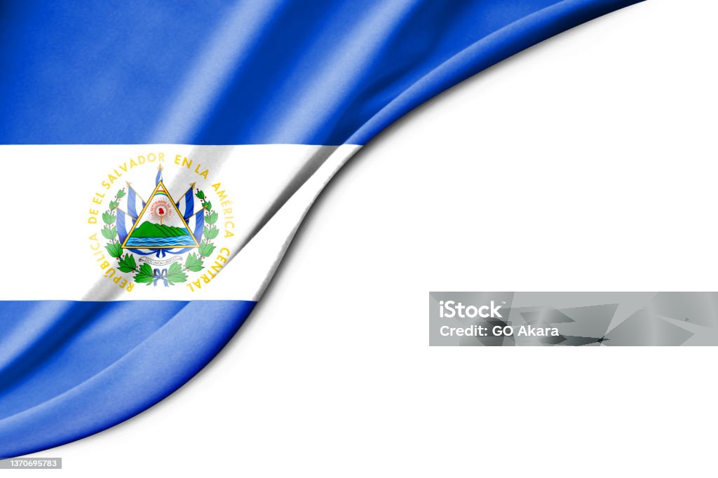 El Salvador flag. 3d illustration. with white background space for text. El Salvador flag. 3d illustration. with white background space for text. Close-up view. El Salvadoran Flag Stock Photo