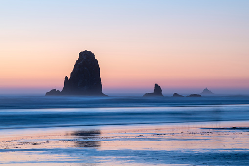 Cannon Beach at dusk, Oregon, USA