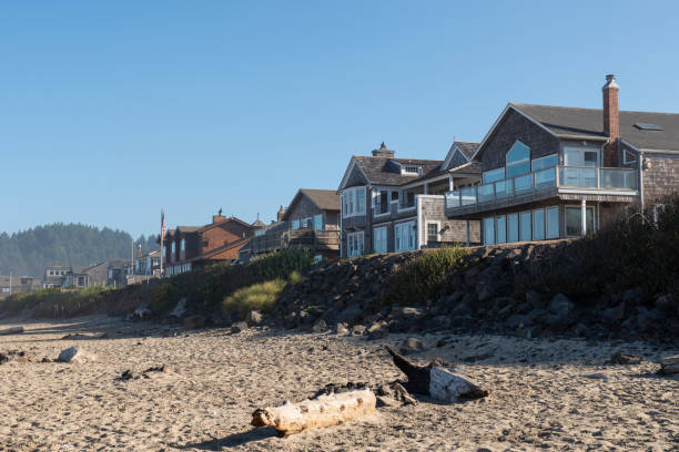 Beachfront houses at Cannon Beach stock photo