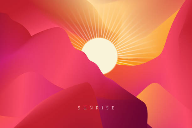 구름과 태양과 하늘. 비행 갈매기와 아름다운 일출. - sunrise stock illustrations