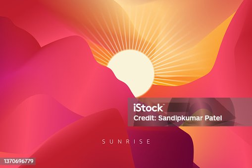 istock Sky with clouds and sun. Beautiful sunrise with flying seagulls. 1370696779