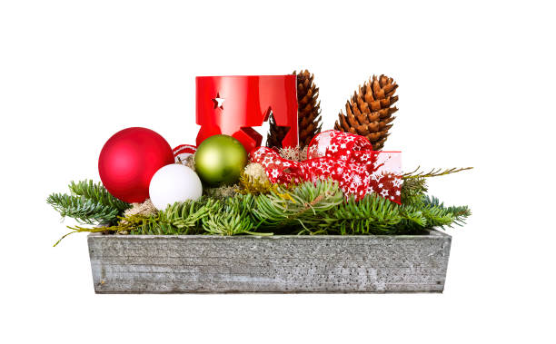 Christmas centerpiece decoration fir tree leaves and balls isolated