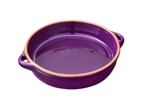purple enamel ceramic baking bowl isolated on white.