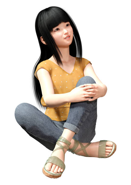 3D rendering of a pretty little Asian girl isolated on white background