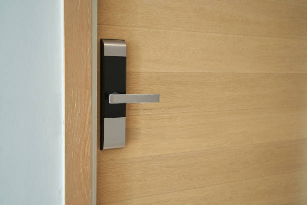 istock Digital door lock, key less system of access door. 1370699091
