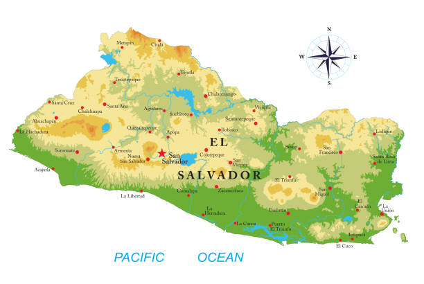 El Salvador highly detailed physical map Highly detailed physical map of El Salvador, in vector format,with all the relief forms,regions and big cities. el salvador stock illustrations