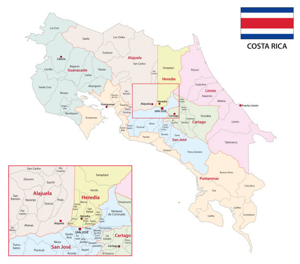 administrative vector map of the central american state of costa rica administrative vector map of the central american state of costa rica puerto limon stock illustrations