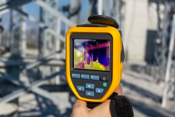 istock Infrared Thermal Imaging Camera Pointing to Electrical Transformer 1370706945