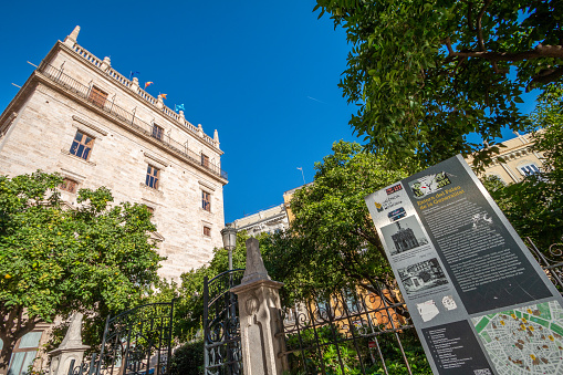 Palau de la Generalitat on Calle de Caballeros at North Ciutat Vella in Valencia, Spain. A map and several stickers are visible.