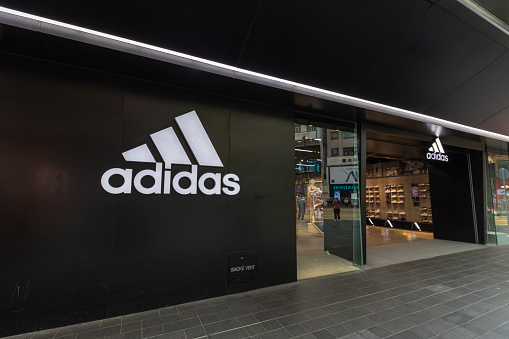 Hong Kong - February 15, 2022 : Adidas store in Causeway Bay, Hong Kong. It is a famous sportswear company.