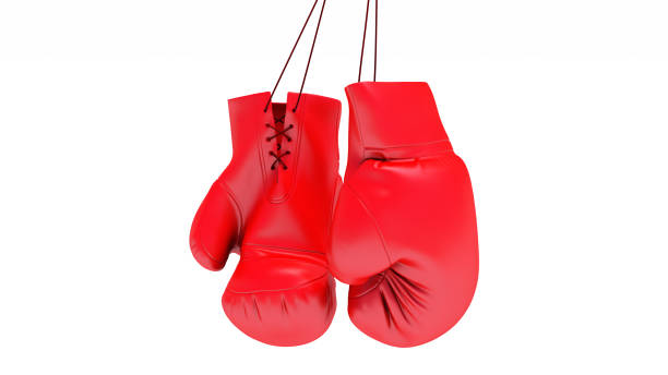 istock Hanging boxing gloves isolated on white background, 1370711985