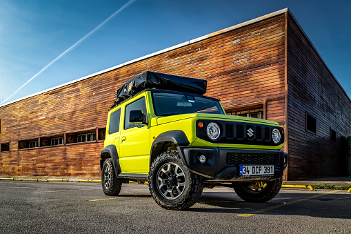 02/12/2022 Suzuki Jimny is a line of four-wheel drive off-road mini sport utility vehicles. It is parked for the photoshoot.