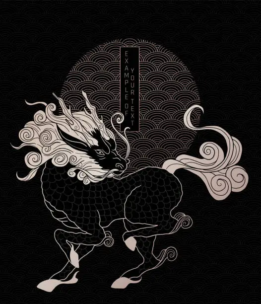 Vector illustration of qilin,  simple wave pattern