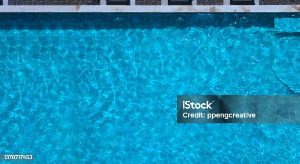 Swimming Pool Blue Water In Summer Top View Angle Aerial View Images Of Swimming Pool In A Sunny Day Which Suitable For Sport Or Relax On Vacation Time Or Workout For Burn Some Calories In Holiday Stock Photo - Download Image Now