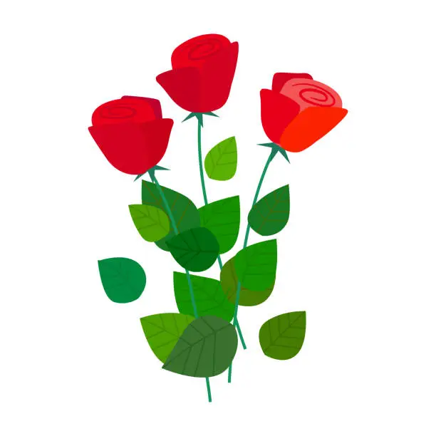 Vector illustration of Bouquet of red roses. Postcard, poster.