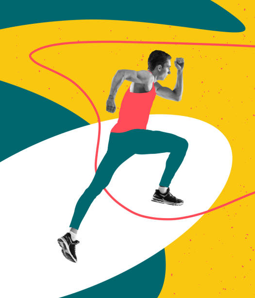 istock Professional male runner, jogger on bright absract background. Contemporary creative art collage. Inspiration, idea, sport, fashion and style. 1370718388